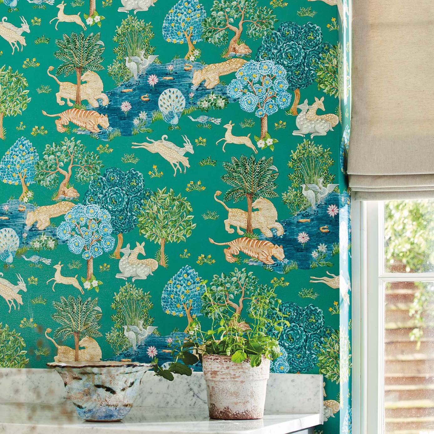 Sanderson - Pamir Garden Teal/Peacock Caspian Wallpapers