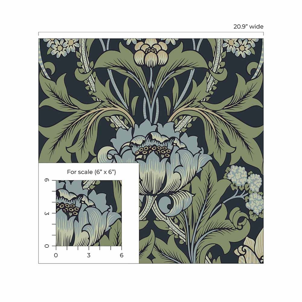 Carma - Peel & Stick Primrose Floral Midnight Blue & Sage NW44412