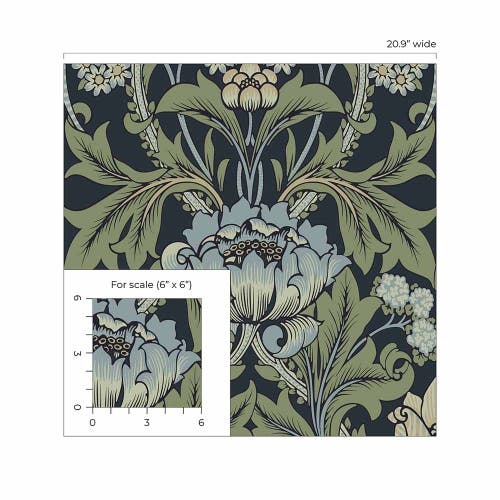Carma - Peel & Stick Primrose Floral Midnight Blue & Sage NW44412