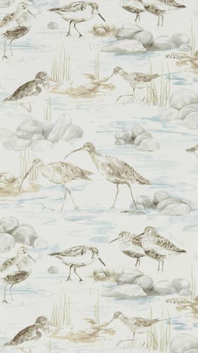Sanderson - Estuary Birds Blue/Grey Embleton Bay Wallpapers