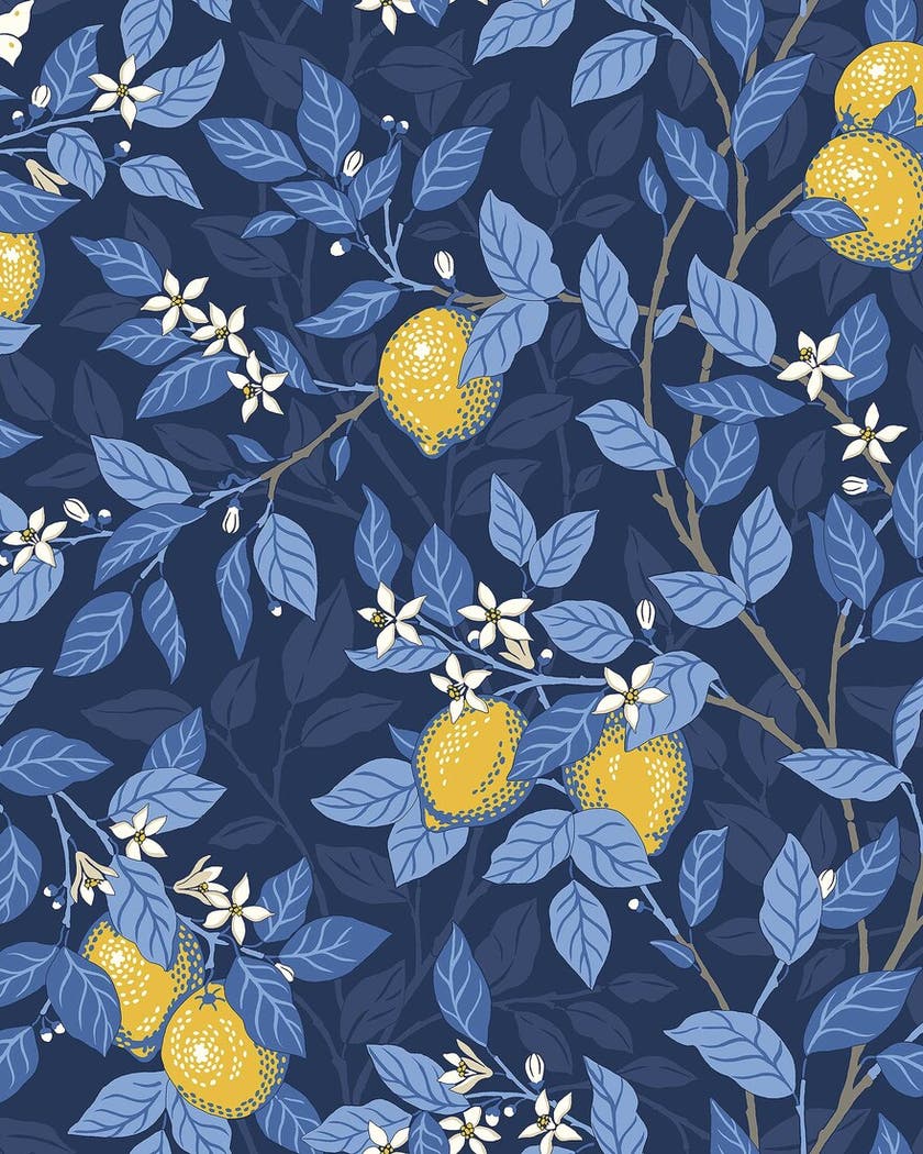 Boråstapeter - Citronträd - Blue & White