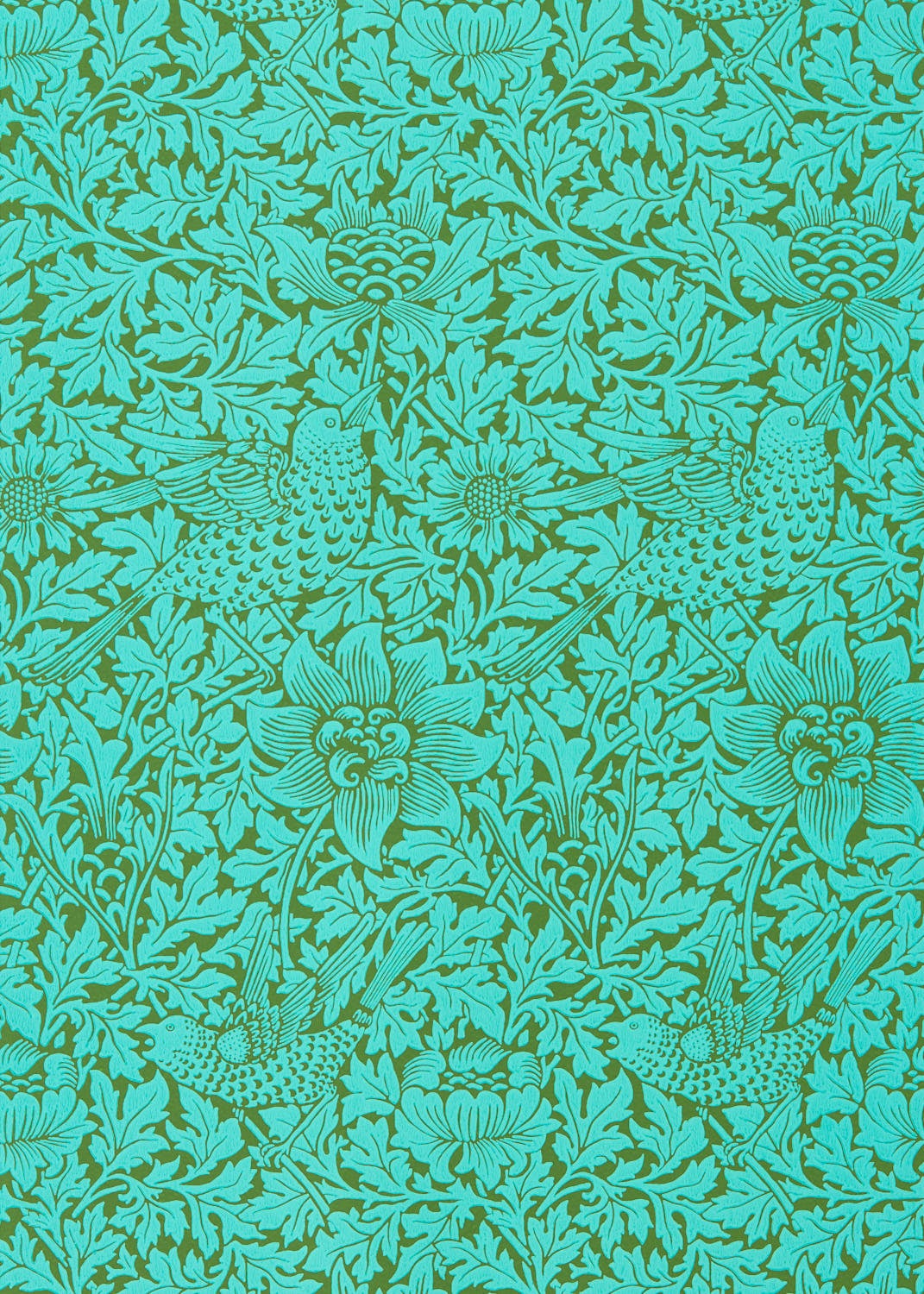 Morris & Co - Bird & Anemone Olive/Turq Queen Square Wallpapers