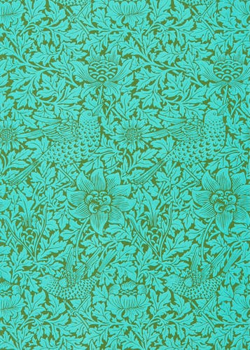 Morris & Co - Bird & Anemone Olive/Turq Queen Square Wallpapers