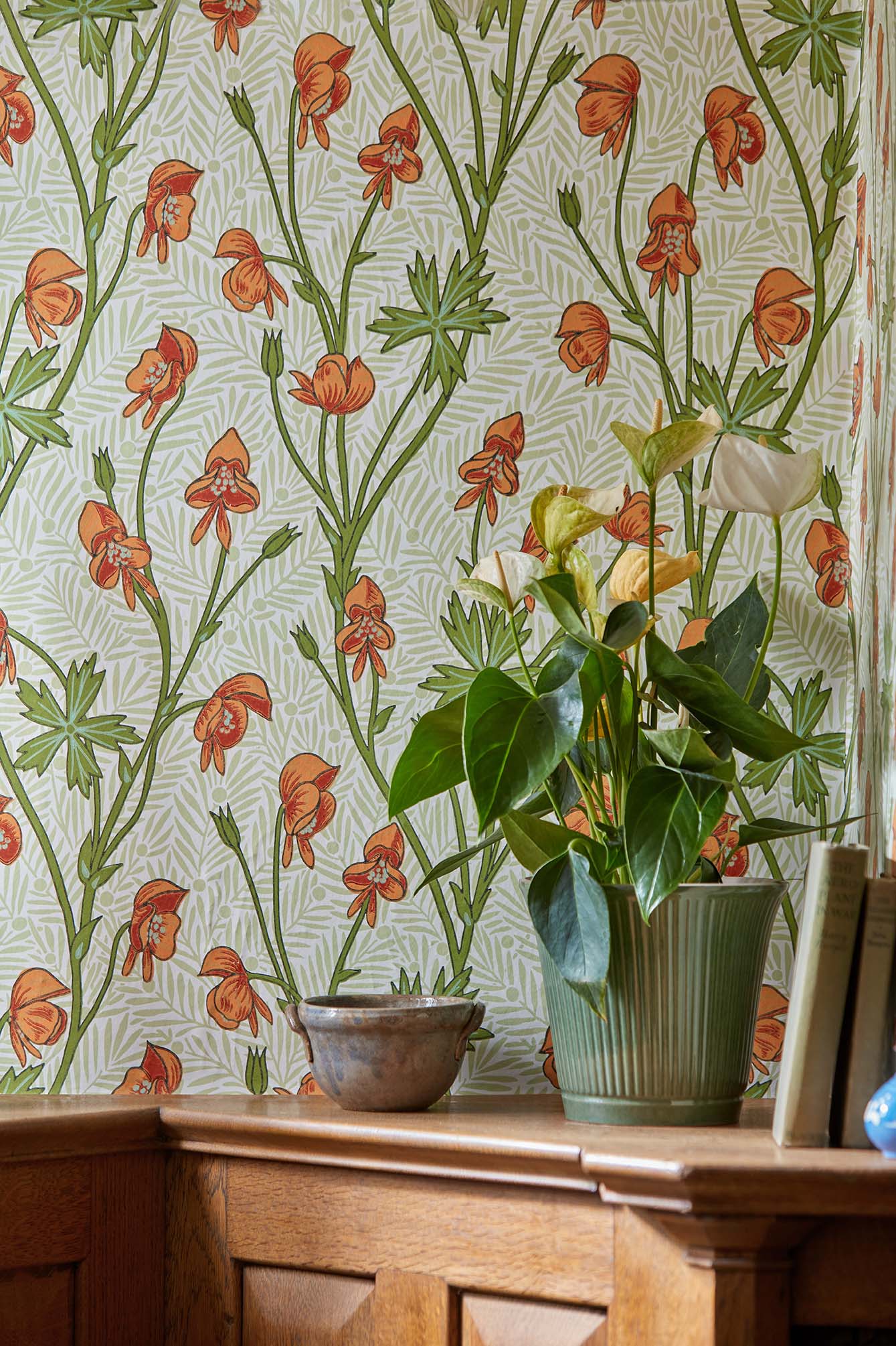 Morris & Co - Monkshood Tangerine/Sage Bedford Park Wallpapers