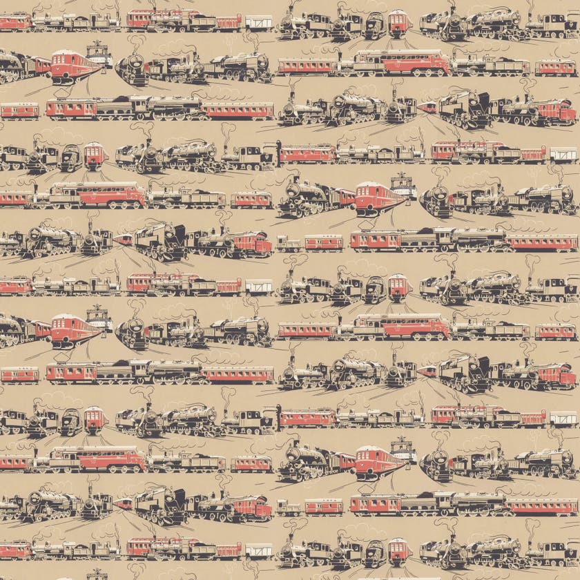 Lim & Handtryck - Tågtapeten - Mörk torv/röd K41-13