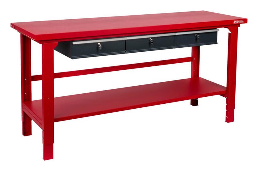 Arbetsbänk PELA m lådsats & hylla Röd