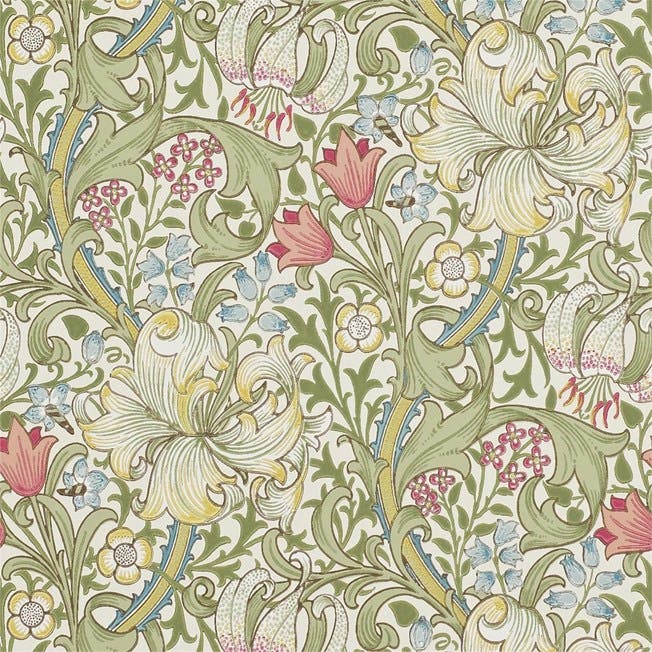Golden Lily Green/Red The Craftsman Wallpapers
