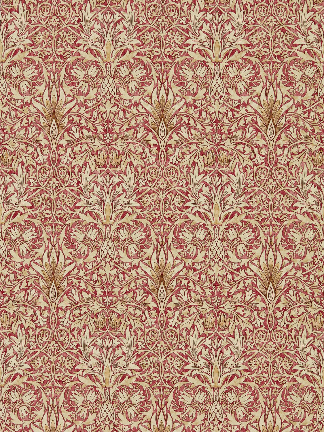 Snakeshead Madder/Gold – Morris & Co varm röd tapet med gulddetaljer ...