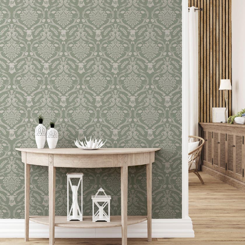 Stag Damask Sage Green