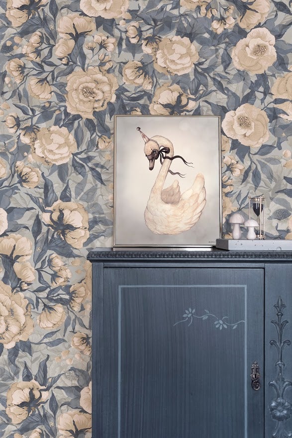 Poppies for Marlene Dusty Blue MM-0203