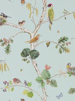 Woodland Chorus Sky Blue/ Arboretum Wallpapers