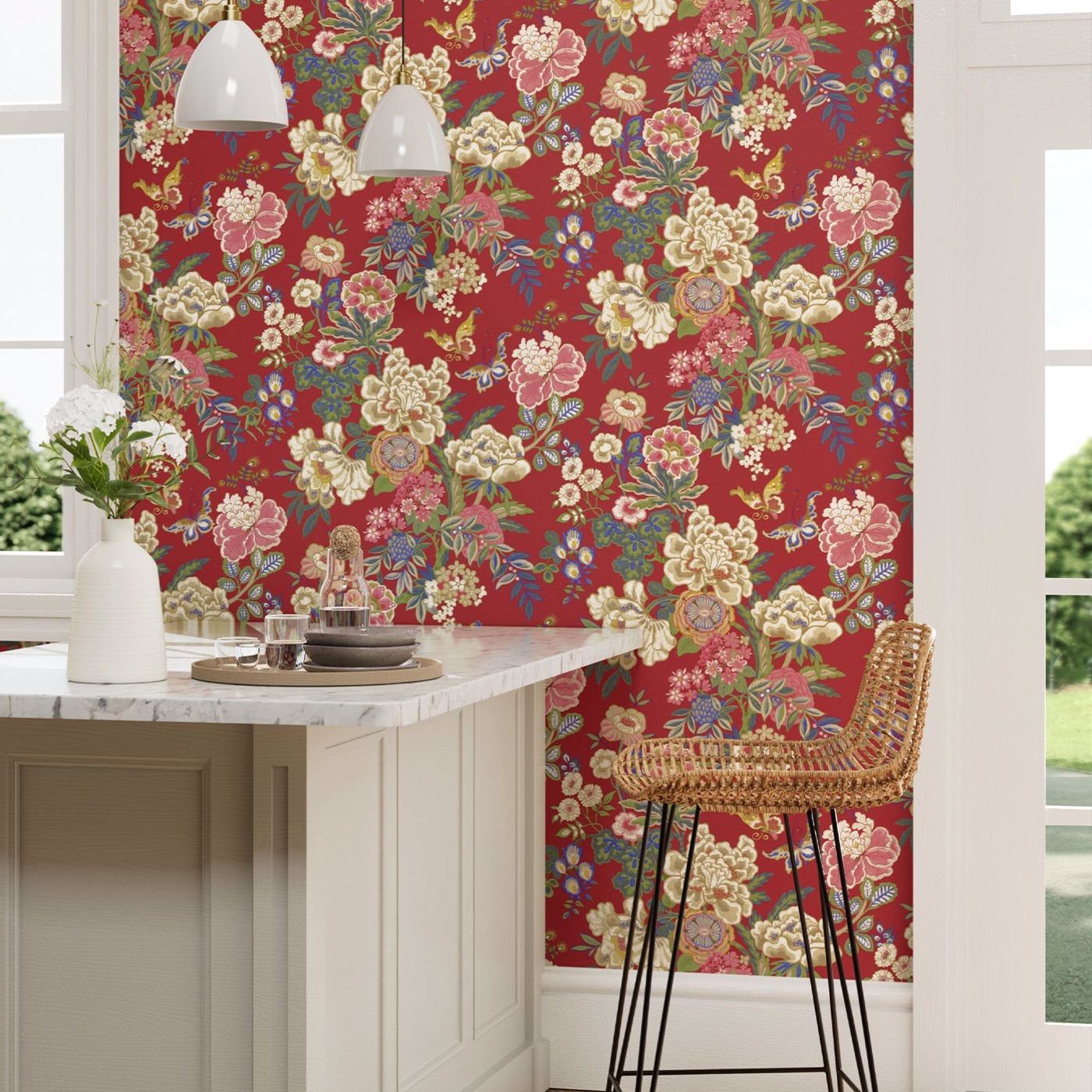 Sanderson - Emperor Peony Cinnabar Re Water Garden Wallpapers