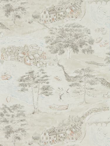 Sanderson - Sea Houses Charcoal/Linen Embleton Bay Wallpapers