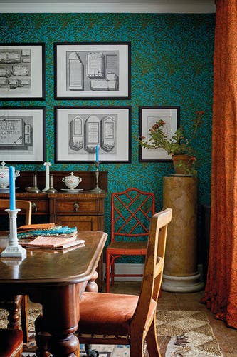 Morris & Co - Willow Boughs Olive/Turqu Queen Square Wallpapers