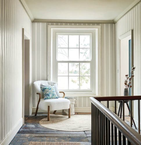 Sanderson - Sonning Stripe Silver Gre Littlemore Wallpapers