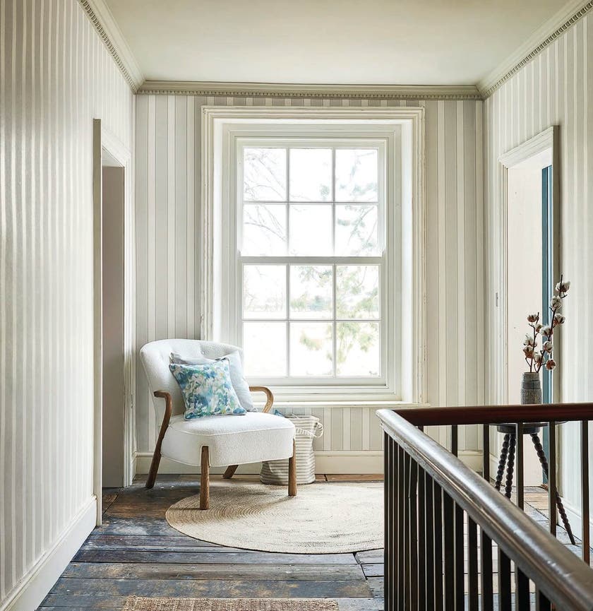 Sanderson - Sonning Stripe Silver Gre Littlemore Wallpapers