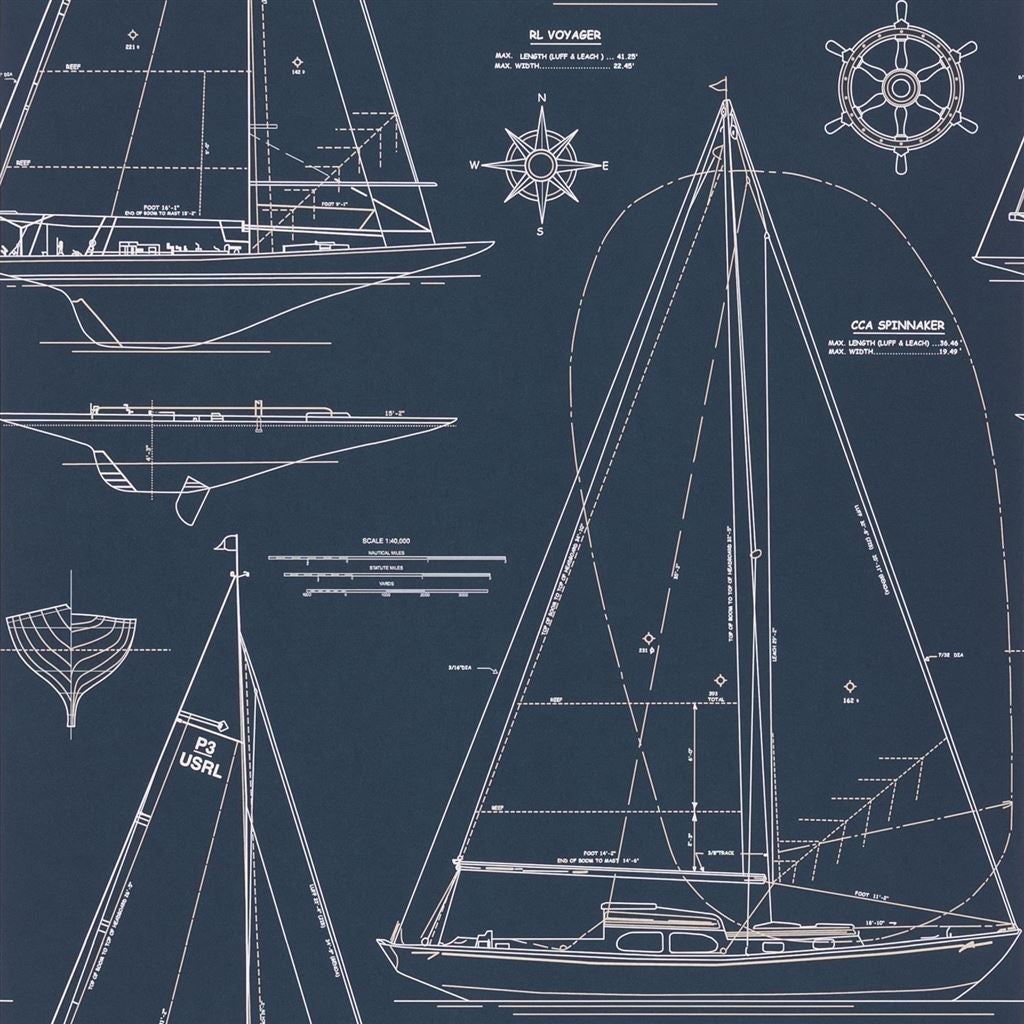 Ralph Lauren - Boat Blueprint White on Dark Blue