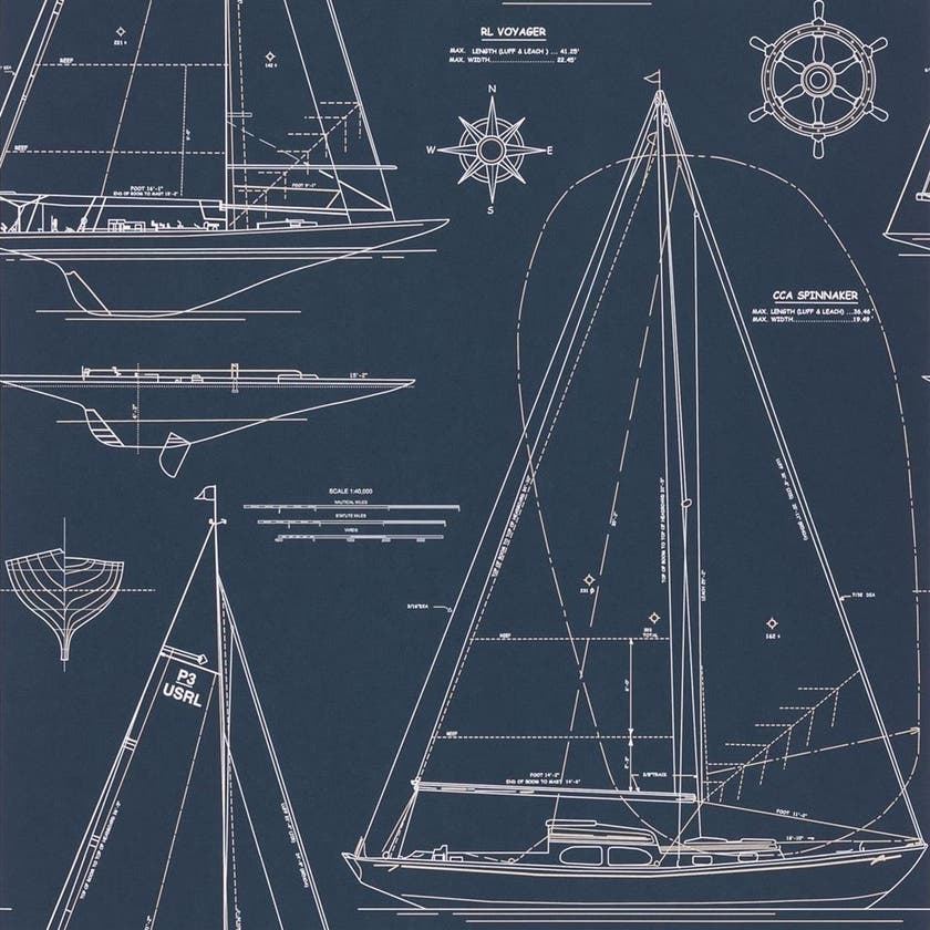 Ralph Lauren - Boat Blueprint White on Dark Blue