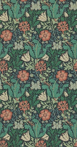 Morris & Co - Compton Indigo/Russet Morris and Friends Wallpa